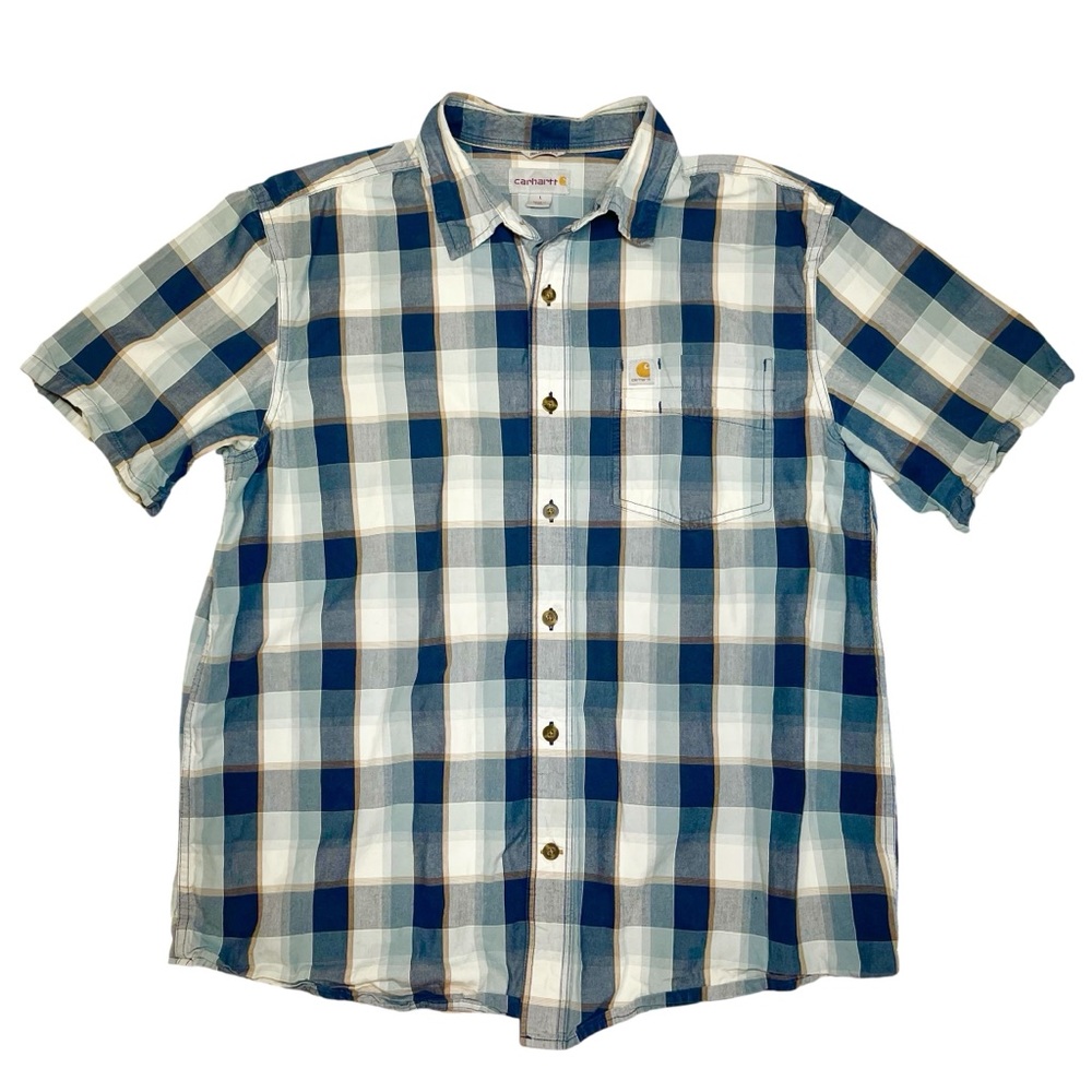 Carhartt 2000s Men's Blur Plaid Short Sleeve Button Down Shirt Collared Relaxed